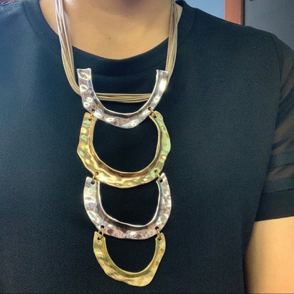 Gold and Silver Leather Fashion Statement Necklace